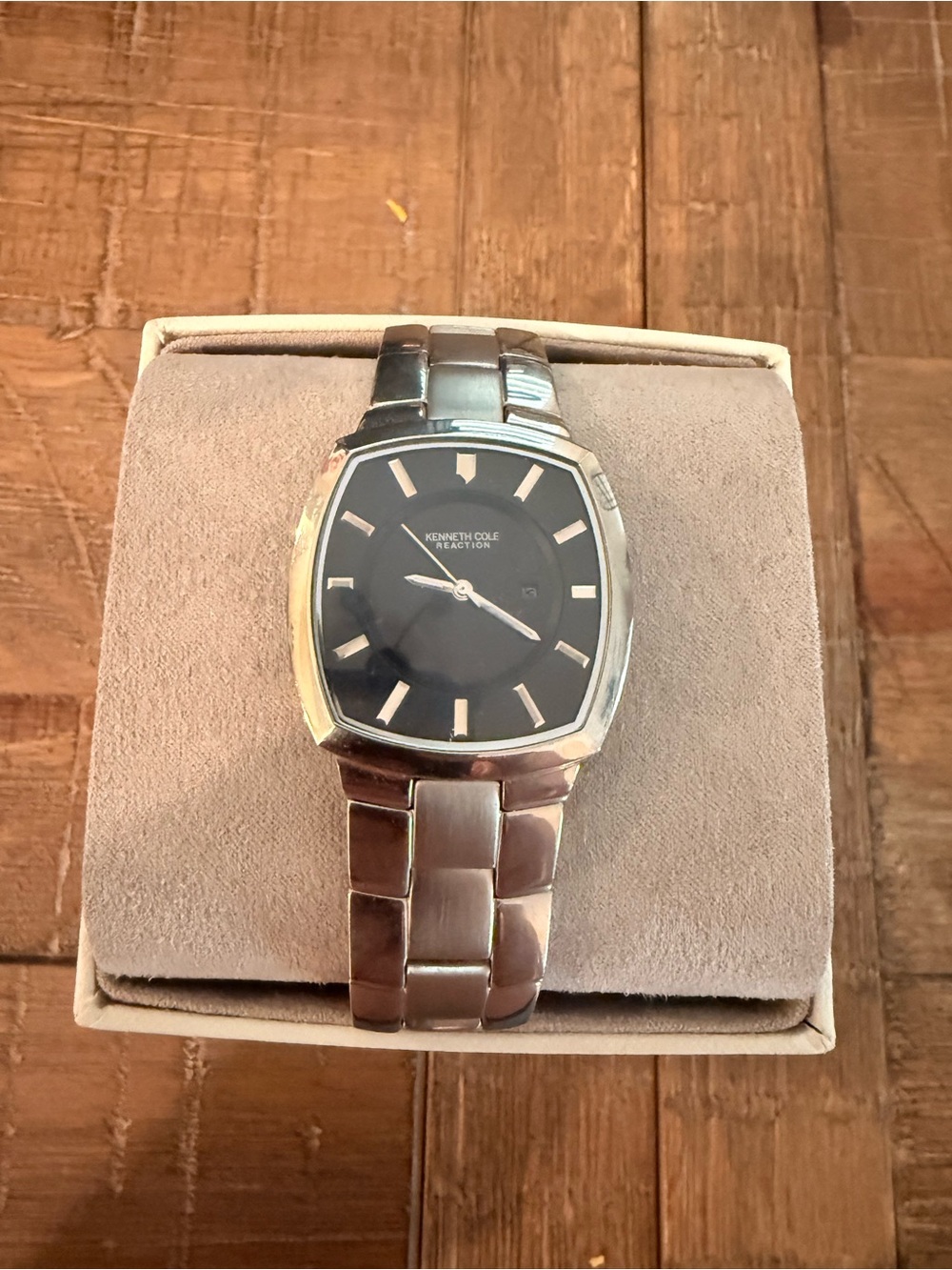 Kenneth Cole Reaction Men’s Black Dial Tonneau Watch Stainless Steel Date